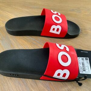NEW HUGO BOSS MENS SLIDES SANDALS RED WHITE BLACK SIZE 12